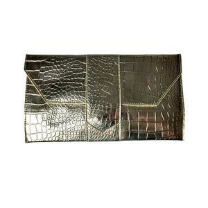 JJ Winters Nikki Metallic Mock Croc Vegan Leather Flap Envelope Clutch NWOT